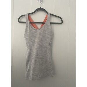 Lululemon Stash N Run Tank Gray/Coral Medium Support Removable Pads  Size 2/4